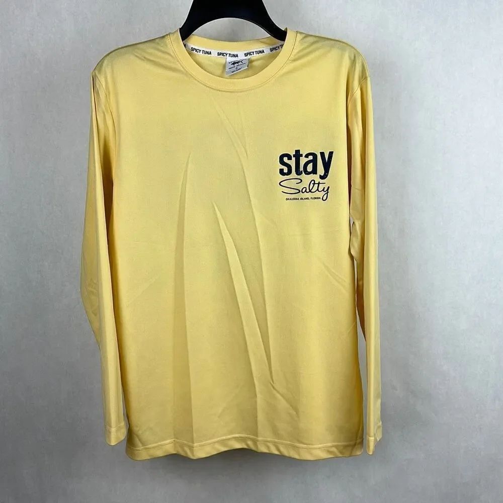 Spicy Tuna Stay Salty Fishing Shirt UV Sun Lightweight Yellow Long Sleeve
